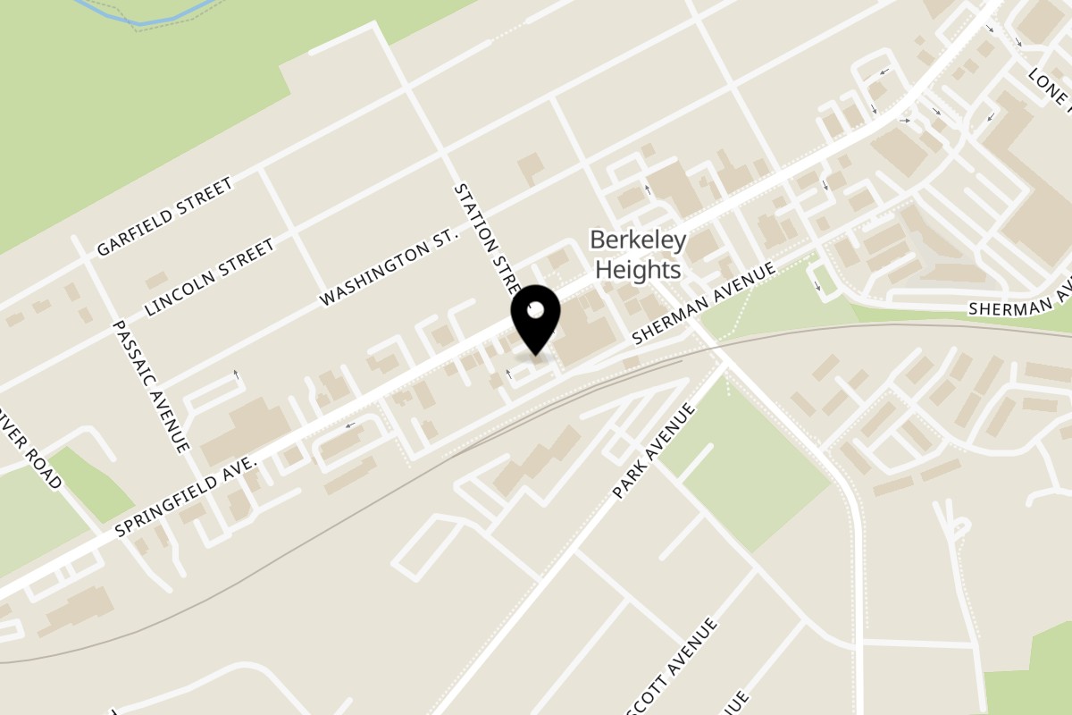 Map showing the location of Patria Station Café on 128 Station St in Berkeley Heights